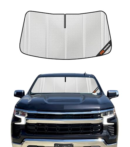 Pigenius Windshield Sun Shade for 2022-2026 Chevy Silverado/GMC Sierra 1500 (Refresh with 13.4" Screen), 24-26 2500HD 3500HD, Full Coverage Rearview Mirror Shade for Ultimate Protection - size: 2019-2026 high trim