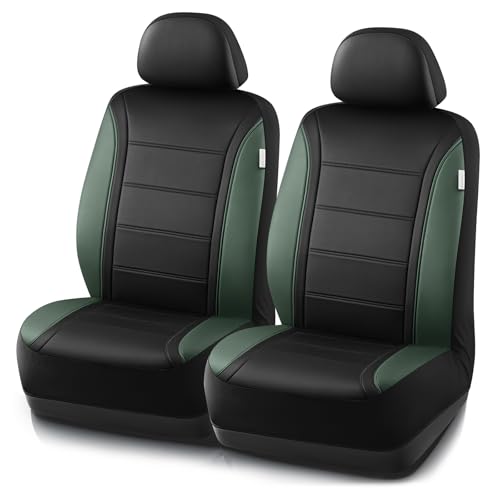 Road Comforts Leather Seat Covers, Breathable Car Seat Covers Front Seat for Men,Airbag Compatible, Automotive Seat Covers Set Universal Fit Most Cars,Vans,Truck,SUV - color: Green Front