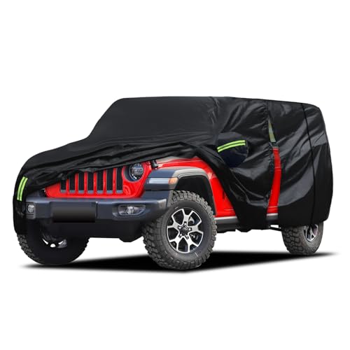 Car Cover Fit for Jeep Wrangler 4 Door 2006-2026 JK JL, Migaven Waterproof Full Exterior Cover Rain Sun Protection with Door Zipper and Cotton Lining - color: Black, size: Custom Fit for Jeep Wrangler 4 Door