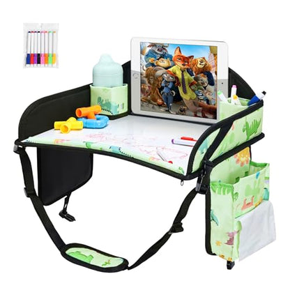 3PCS Kids Travel Tray for Airplane - Toddler Car Seat Table Tray, Road Trip Essentials for Boys & Girls, Carseat Lap Desk for Kids Road Trip Activities - color: 2Pink/Green-3PCS