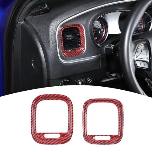 for Charger Dashboard Side Air Vent Cover Trim Fit for Dodge Charger 2015-2023 Red Carbon Fiber Interior Accessories 2pcs - color: Red Carbon Fiber