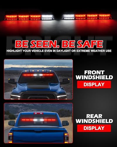 HLauto 604N Emergency Dash Strobe Lights: 2x16.8 inch Red Security Light w/Take Down, 48 LED Safety Flashing Warning Hazard Interior Windshield Light Bar for Trucks Vehicles - color: #11 Red