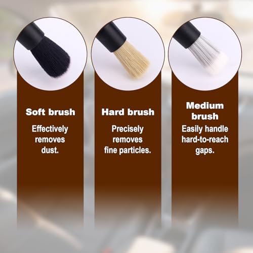 6pcs Car Detailing Brush Set, Soft Medium and Hard Bristle Automotive Cleaning Brushes Multi-Use Car Interior Detail Dust Brush Tools for Auto Truck SUV RV Motorcycle Leather Exterior
