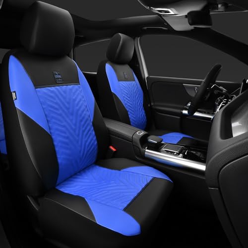 CAR PASS Faux Leather Car Seat Covers Full Set, 3D Tyre Embossed, Universal Fit for Most 5 Seats Car, Truck, SUV, Automotive, Airbag Compatible, Scrachproof Waterproof Heavy-Duty Deluxe (Blue) - color: Black Blue