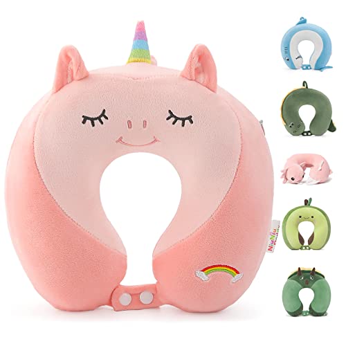 Niuniu Daddy Unicorn Kids Travel Pillows for 3-8 Y/O, Travel Essentials for Road Trip Long Flight, Soft Memory Foam Neck Pillows for Airplane, Car Seat, Traveling, Sleeping for Boys Girls Toddler - color: Unicorn, size: 3-8 Y/O
