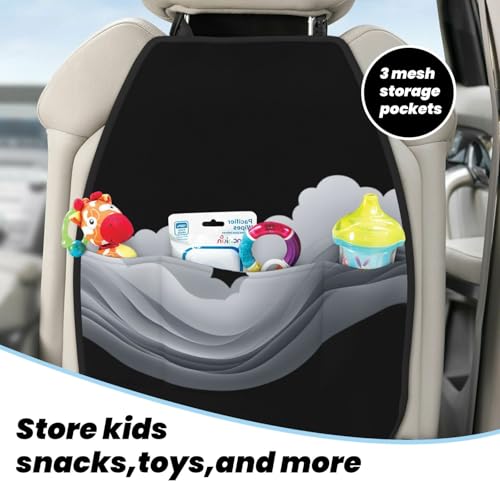 Ink waves Prints 2-Pack Car Backseat Organizer Universal Fit Kick Mats Protector - Heavy Duty Waterproof & Stain Resistant Storage Accessories