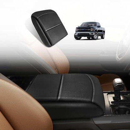 Muslogy Center Console Armrest Cover Fit for Ford F150 2021-2025 2026 Accessories, Comfort Armrest Pad Console Lid Cushion Vegan Leather 1-Inch Extra Thick(Bucket Seat ONLY) - size: 2) 21-25 |F150| Bucket Seat, +Thick