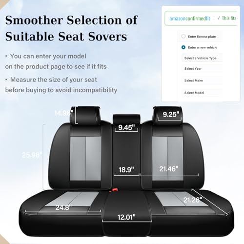 Coverado Rear Bench Car Seat Covers, Car Rear Seat Covers, Nappa Leather Back Seat Cover, Automotive Seat Covers Seat Cushion Cover Universal Fit for Most Cars Sedan SUV Pickup Truck, Black&Gray - color: Black&Gray