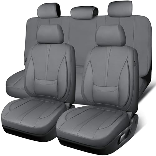 CAR PASS Nappa Leather Seat Covers Full Set, 3D Foam Faux Leather Car Seat Covers with Lumbar Support, Water Resistant Grey Seat Covers Car seat Cover Universal Fit for Cars SUV Truck Vehicles, Gray - color: All Gray, size: Full Set