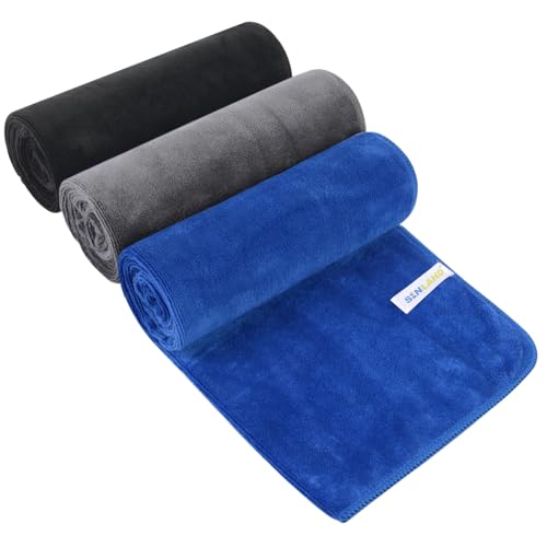 SINLAND Microfiber Gym Towels Super Absorbent Compact Travel Workout Towel Quick Dry Camping Sweat Towel for Sports Beach Swimming Backpacking Hiking and Yoga Men Women 16 Inch X 32 Inch - color: Black+grey+dblue