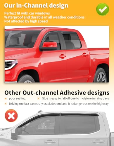in-Channel Window Rain Guards Fit for Truck Toyota Tundra 2007-2021 CrewMax Extra Durable Window Deflectors Window Visors Vent Visors Vent Shades Car Accessories-4 pcs Q27 - size: Fit for 2007-2021 Tundra CrewMax