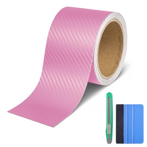 Lypumso Carbon Fiber Vinyl Wrap Tape for Chrome Delete Black Out, 3in x 30ft Car Door Sill Window Trim Protector, Pink Self-Adhesive Sticker Edge Guard for Motorcycles Trucks DIY - color: Pink, size: 3in x 30ft