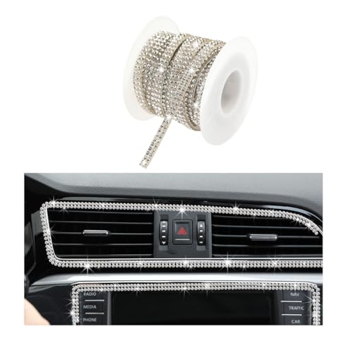Ohleats Bling Car Trim Self Adhesive, 16.4 Ft Auto Interior Exterior Crystal Rhinestone Decoration Strip Decal, Glitter Trim Strips Line Molding for Dashboard, Car Accessories (White) - color: White