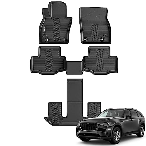 Auxko All Weather Floor Mats Fits for Mazda CX-90(Include PHEV) 2026 2025 2024 6&7 seat 3 Rows TPE Rubber Liners Accessoires for Mazda CX90 All Season Guard Odorless Anti-Slip Mats - size: Cx90 6&7p|2024-2026|floor Mats