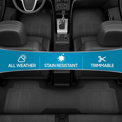 BDK M783 DuraChannel Heavy Duty Rubber Car Floor Mats Liner for Auto - All Weather 3 Piece Set Front & Rear, Fits Car Truck SUV Van, Universal Trim to Fit - color: Black