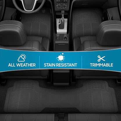 BDK M783 DuraChannel Heavy Duty Rubber Car Floor Mats Liner for Auto - All Weather 3 Piece Set Front & Rear, Fits Car Truck SUV Van, Universal Trim to Fit - color: Black