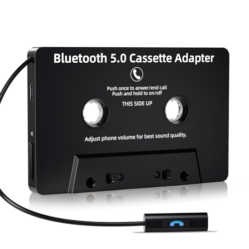 Car Audio Bluetooth 5.0 Cassette Receiver,Cassette Bluetooth Adapter for Car Tape Player, Hands-Free Calling, Stereo Two-Channel, Compatibility with Smartphones, Tablets, MP3, Black