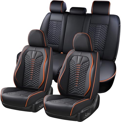 Coverado Leather Seat Covers, Car Seat Covers Full Set, Nappa Leather Seat Covers for Cars, Car Seat Protectors Waterproof, 5 Seats Black&Orange Automotive Seat Covers Fit for Most Cars Trucks - color: Black&Orange, size: Fullset