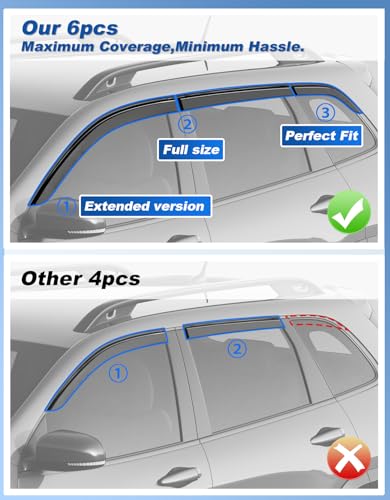 6-PCS Extra-Thick Rain Guards Fit for 2014-2023 Jeep Cherokee Extra Durable Tape-on Window Rain Guard Window Deflectors Vent Shades Window Visor Vent Visors Exterior - size: Fit for 2014-2023 Jeep Cherokee