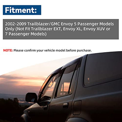 4pcs Window Visors Compatible with 2002-2009 Trailblazer Envoy 5 Passenger Models Front+Rear Smoke Sun/Rain Guard Outside Mount Tape-On - size: Compatib With 2002-2009 Trailblazer/Gmc Envoy