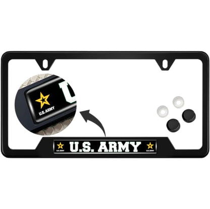 [Officially Licensed Product] - Stainless Steel Matte Black CAR 2-Hole Standard Size - Domed Custom-Made Corrosion-Resistant License Plate Frame with U.S. Army Star Logo & Free caps - (Qty: 1 Frame) - size: U.S. Army Star Logo