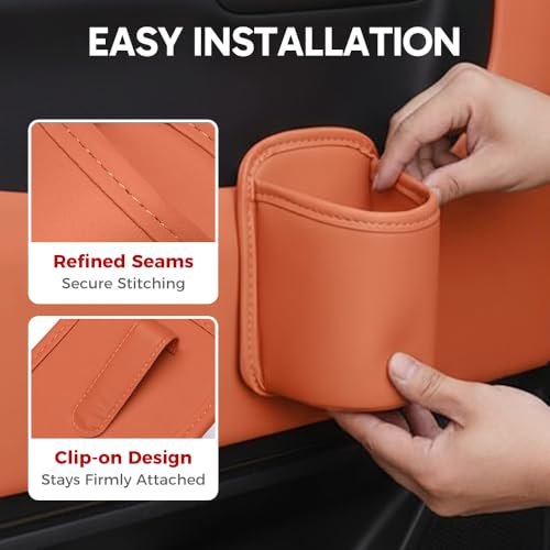 Universal Leather Car Door Cup Holder Trash Can, Leakproof Car Trash Bin,Multifunctional Back Seat Car Organizer for Hold Phones, Snacks, Drinks (Black) - color: Black