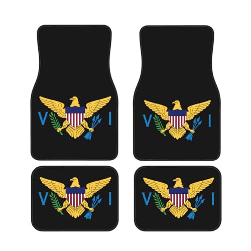 Coat of Arms of Virgin Islands National Emblem Universal Car Front Rear Floor Foot Mats Anti-Slip Car Mat Full Set of 4 Pieces Rubber Backing Carpet All Weather Protection Fit for SUV,Sedans, Trucks