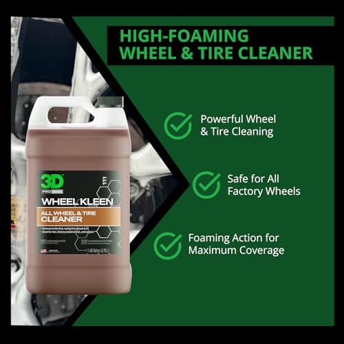 3D Wheel Kleen - High-Foaming Wheel & Tire Cleaner, Removes Brake Dust, Road Grime & Grease, Safe for All Factory Wheels & Calipers, Professional-Grade - 1 Gallon - size: 128 Fl Oz (Pack of 1)