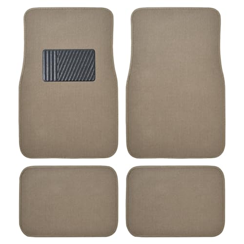 BDK Premium Medium Beige Carpet Floor Mats for Cars - Universal Fit Interior 4-Piece Car Mats Full Set with Vinyl Heel Pad Protector - Cute Car Accessories Interior Floor Covers for SUVs & Trucks - color: Medium Beige