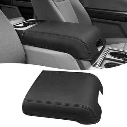 Center Console Cover for 2015-2020 F150 Accessories, F250 F350 F450 2017-2022, Expedition 2018-2024, PU Leather Middle Armrest Cusion Protector, Bucket Seat Only, Anti-Scratch, Black - size: Bucket Seat, 17-22 F250-F450, black stitch