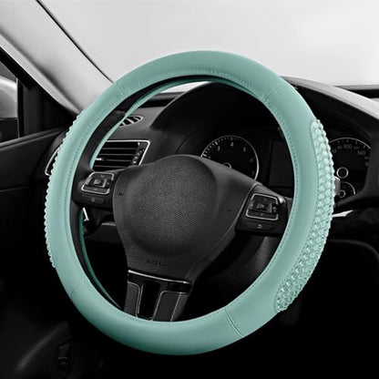PIC AUTO Steering Wheel Cover, Glitter Gel Particles & Mint Luxury Leather Car Steering Cover, Universal Fit 14.5"-15.5" Anti-Slip Car Wheels Cover for Girls & Women - color: Mint