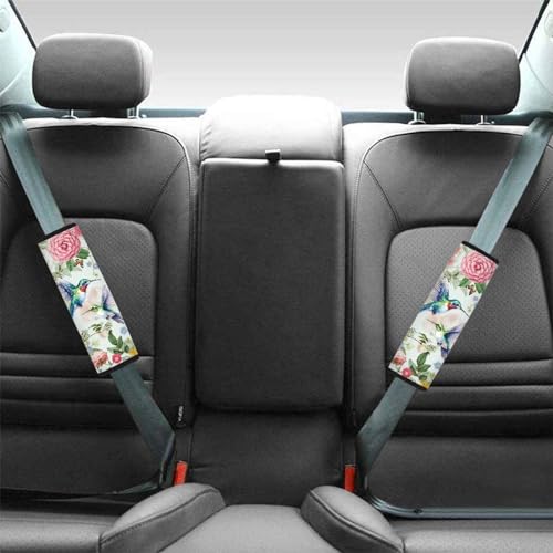 UNICEU Spring Flower Hummingbird Car Seat Belt Pads Cover, Neoprene Soft Car Seatbelt Shoulder Strap Covers Harness Pad for Car/Bag, 2 Packs - color: Floral Hummingbird