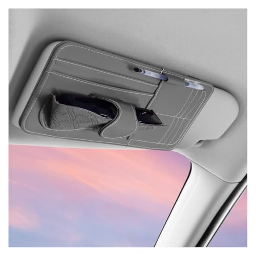 Car Sun Visor Organizer, Vehicle Sunglasses Holder, Automotive Storage Pocket for Pen, Glasses, Ticket, Card, Auto Interior Accessories Pocket for Car, SUV, Truck (Grey) - color: Grey