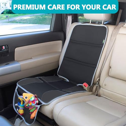 PIDO Car Seat Protector for Child Carseat with Thick Padding and Waterproof Fabric, 2 Pack Seat Cover Mat for Car Leather Upholstery (Black/Gray) - color: Gray stitching