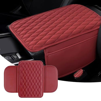 Car Center Console Cover, Upgraded Leather Arm Rest Cover for Car SUV, Car Middle Armrest Console Cover with 2 Storage Bags Scratch Resistant Waterproof Universal Car Accessories (Red) - color: Red