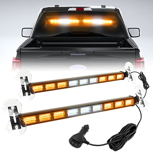 [Upgraded] Switchable 4 Colors Emergency Strobe Traffic Advisor Light Bar 162 LED Windshield 2 in 1 Visor Safety Warning Hazard Flashing Lights for Firefighter Police Truck Vehicle (Amber/White) - color: #01 Amber/White