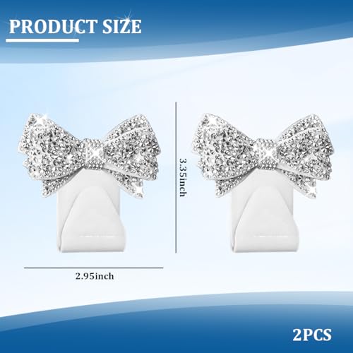 2PCS Bling Bow Car Seat Headrest Hook, Lovely Crystal Rhinestone Back Seat Storage Organizer for Handbag Purse Coat, Girly Sparkling Diamond Backseat Bag Hanger Holder, Universal Fit (White) - color: White