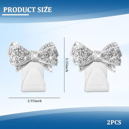 2PCS Bling Bow Car Seat Headrest Hook, Lovely Crystal Rhinestone Back Seat Storage Organizer for Handbag Purse Coat, Girly Sparkling Diamond Backseat Bag Hanger Holder, Universal Fit (White) - color: White