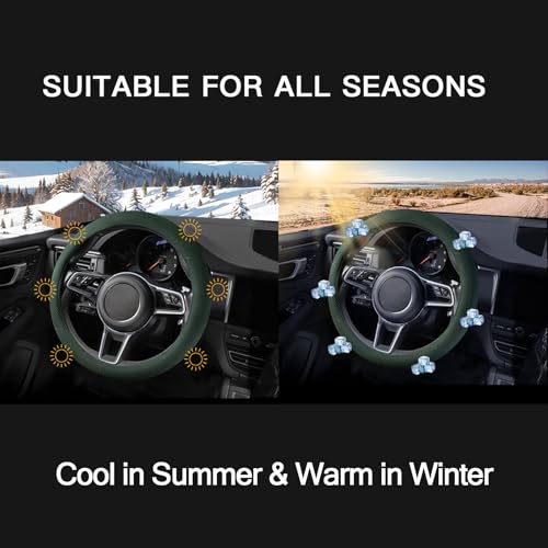 Suede Steering Wheel Cover with Upgraded Silicone Inner Ring, Breathable, Anti-Slip, Leather Universal 14.5 to 15 Inch Steering Wheel Cover (Green with Embossing Pattern) - style: Green with Embossing Pattern
