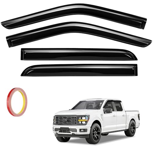 4Pcs Window Vent Visors, Outside-Mount Window Deflectors, Rain Guards for 2015-2025 Ford F150 SuperCrew, 2017-2025 F150 Raptor/F250 F350 F450 F550 Super Duty - size: 2015-2025 F150 SuperCrew