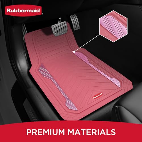 Rubbermaid Car Floor Mat, Heavy Duty All-Weather Car Mats Full Set with Dual-Tone Pink and Sliver Aluminum Inserts – Universal Fit, Anti-Slip Backing, Trim-to-Fit for Most SUV, Sedan, Van - color: Pink & Silver