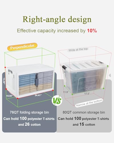 OlarHike 76QT Lockable Storage Bins with Lids - Folding Storage box with Doors and Wheels, Collapsible Plastic Bins for Closets, Office, Stackable Organizer and Containers, Gifts, 3 Pack Cubes - size: 76QT-White, style: 3Pack