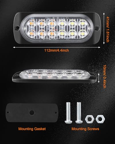 Leelosp 20 Pcs 12 LED Strobe Lights for Tow Trucks Construction Vehicles Surface Mount Emergency Hazard Beacon Safety Warning Lamps Flashing 12-24V Grille Head for Car Accessories (Amber and White) - style: Amber and White