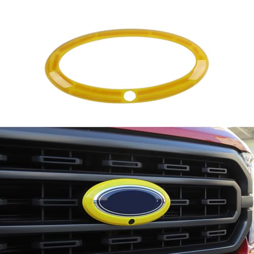 Car Front Grille Nameplate Emblem Trim for Ford F150 F-150 2021-2025 Grill Logo Ring Decoration Cover Exterior Accessories, Yellow with Camera Hole - color: Yellow, size: WITH Camera Hole