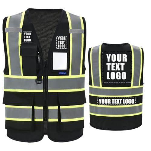 AYKRM Custom Logo Personalised Printed High Visibility Reflective 2 two tone work construction Safety Vest - color: Black, size: 5X-Large