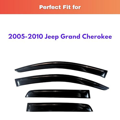 KPY Rain Guards Fit for 2005-2010 Jeep Grand Cherokee, Out-Channel Window Visors Vent Wind Deflectors 4PC, Car Accessories for 05-10 Grand Cherokee - size: 2005-2010 Grand Cherokee