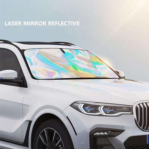 Sunshade Car Front Windshield Laser Titanium Silver Sun Shade Iridescent Cars Sunshade Foldable Sun Shield Cover Block UV Rays, Car Light Blocking Curtain Suitable for Most Cars Medium 55.9 x 29 in - color: Laser, size: M