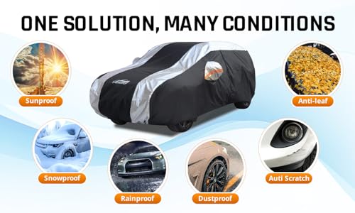SUV Cover Waterproof All Weather Protection with Silver Stripe Design, Car Cover Universal Fit Ford Explorer, Toyota Highlander, Honda Pilot, Dodge Durango, BMW X5 X6, Lexus RX350 - size: 2-S4 Fit SUV Length 190-201 inch