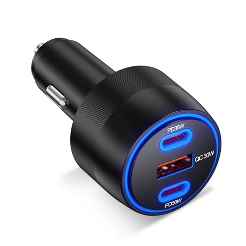 [3 in 1] USB C Car Charger 102W Super Fast Charging Adapter,3-Port PD PPS Car Charger with Ventilation Design, Dual 36W USB-C & 30W USB-A Ports for iPhone 17/16/15/14, Samsung Galaxy, iPad,Laptop