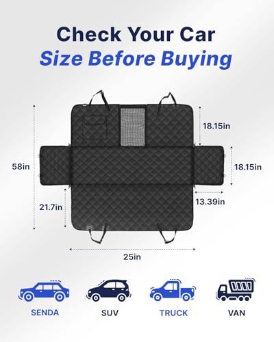 pettycare Dog Car Seat Cover for Back Seat, 600D Heavy Duty Waterproof & Scratch-Resistant for Car with Side Flap, Pet Back Seat Covers for Car with Seatbelt Black.